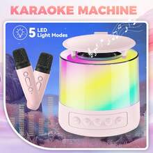 EIGIIS 1pc Portable Handheld Karaoke Microphone Speaker - USB Rechargeable, Wireless Speaker, Home Karaoke Machine With Microphone Set | Perfect For Family Party, Christmas, Birthday Celebrations - Pink-double Wheat - View 2