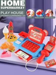 Mini Realistic Cash Register Toy With Scanning Function And Multi-Functional Sound & Light Effects, Supermarket Theme Fruit & Vegetable Basket Set, Ideal Gift For Christmas And Role-Playing - Multicolor - View 2