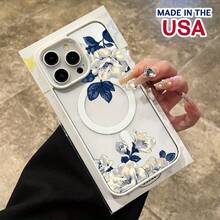 Compatible With IPhone 16 Pro Max 15 Plus 14 13 12 11 XS Max X Night White Rose Pattern Durable Magnetic Grip Shockproof Anti-Scratch PC Protective Cellphone Case Gift - Blue - View 9