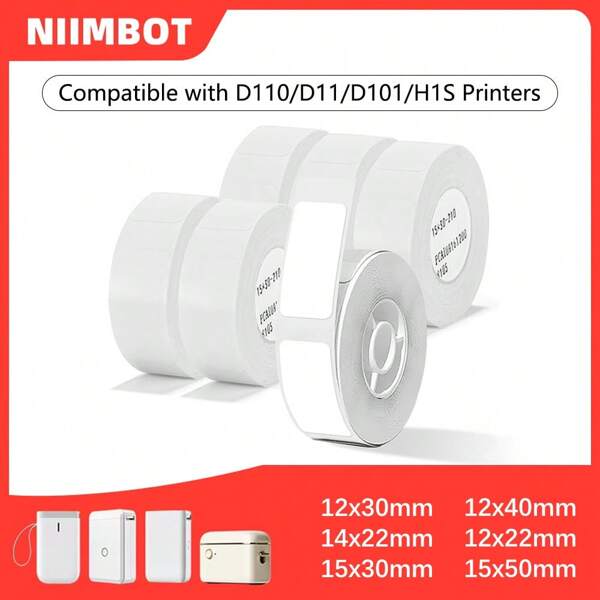 NiiMbot Étiquettes adhésives thermiques blanches Niimbot Thermal Gap Paper Série D, étiquettes autocollantes pour prix, noms, pour imprimante thermique portable NIIMBOT D110/D11/D101/H1S mini