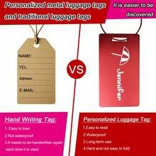1 Pack Custom Metal Luggage Tags With Laser Engraving Airplane & Suitcase Motifs - Personalized Name / Initial Cute Tags For Suitcases,Bags,Strollers,Travel,Durable Bulk Baggage Tags (2 Sizes & 5 Colors) - Multicolor - View 3