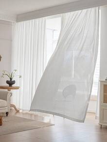 1 件亚麻薄纱窗帘 - 日式亚麻风格，杆袋设计，适用于客厅和卧室 - 透明过滤光窗帘，客厅窗帘