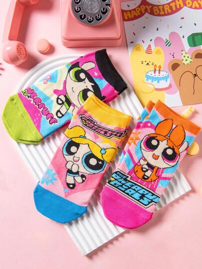Warner Bros 3 Pairs Of Cute Cartoon And Heart-Shaped Crew Socks For Ladies, Suitable For Daily Fashionable Outfits And Gift-Giving Parties