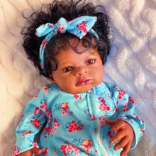 Muñeca bebé Reborn de 20 pulgadas con piel negra, muñeca de tela afroamericana neutra de género, bebé recién nacido realista y lindo, juguete de arte hecho a mano, regalo para niños de 3+ años