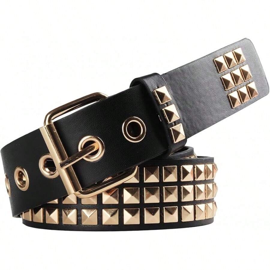 Studded Belt, Metal Punk Rivet Belt With Bright Studs Women And Men - 金色 - 查看 1
