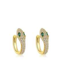 1 Pair White Snake Hoop Earrings, Fashionable & Versatile Women Earrings - Yellow Gold - View 4
