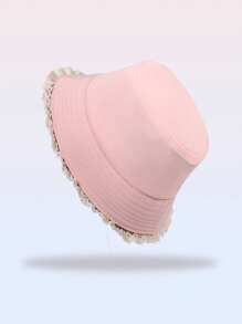 1pc Solid Color Dopamine Lace Patchwork Bucket Hat, Simple Versatile Stylish Fashion Casual Sun Protection Travel Beach Hat