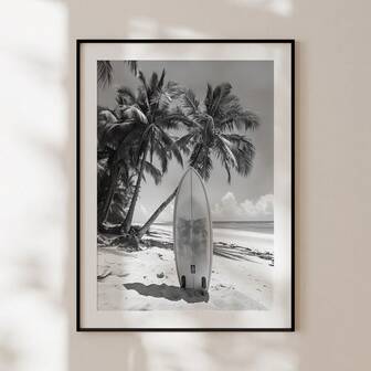 1 st premium vintage surfingposter retro svartvit surf- och palmträdstryck, original surffotografiväggkonst, tropisk surfdekor ramlös canvas för strandhus/studentrum/fest, perfekt semesterresa och strandexamenspresent, Funkyposters väggtryck (surfdekor, målningar)