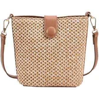 Women Straw Crossbody Bag Beach Handmade Rattan Shoulder Bags Hand Woven Leather Straps Straw Clutch Purse Vacation School Supplies, Back To School