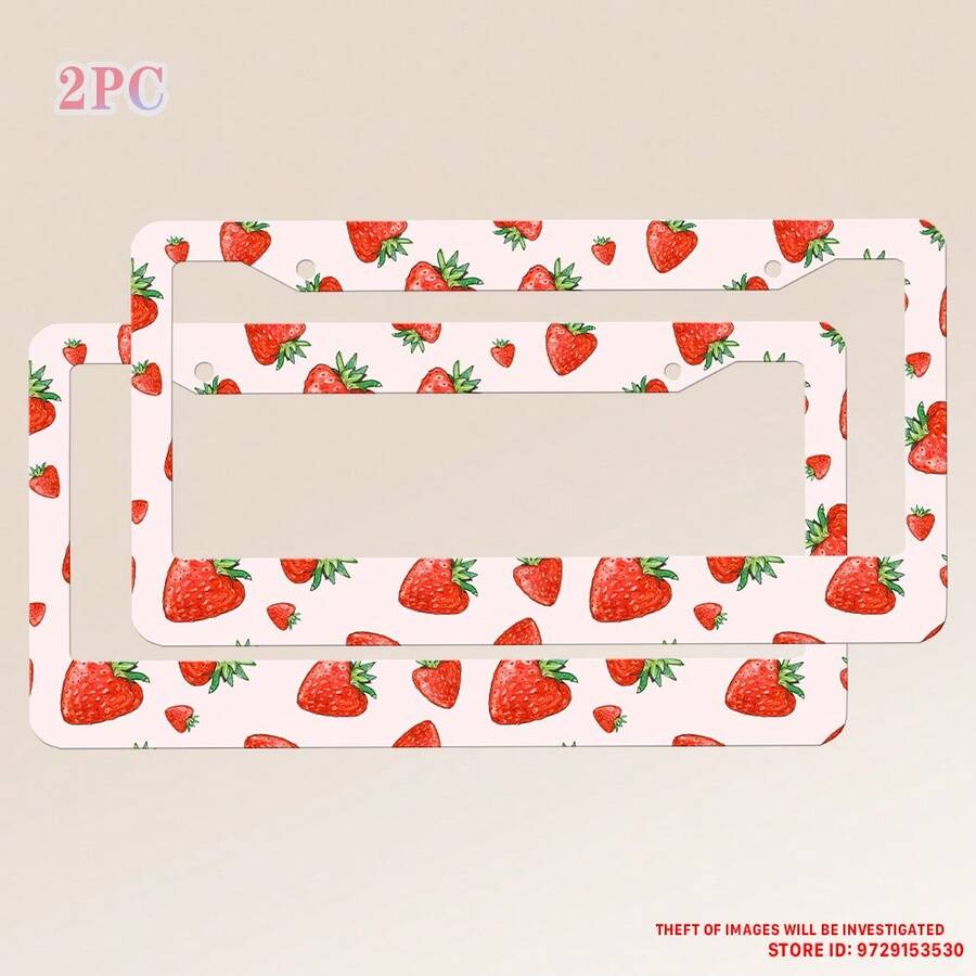2PC,Strawberry License Plate Frame Strawberry Car Accessories Aluminum Metal License Plate Holder, Weather Proof, Rust-Proof Universal Size - 12x6 inch - 查看 1