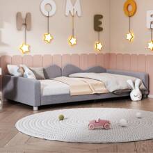 Sairedel Cama infantil estofada 90*200cm, sofá-cama, estrutura de cama, tecido de pelúcia, cama multifuncional macia com encosto e braços, cama juvenil, cama de hóspedes rosa