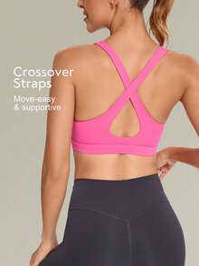 Tender Angel Women's Sports Yoga Bra With Criss Cross Back, Medium Support, Removable Pads - Hot Pink - View 3