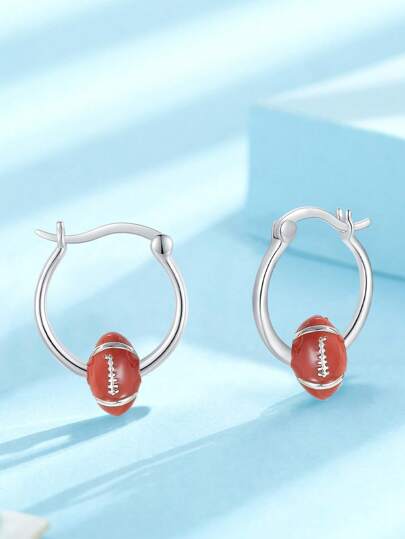 1 Pair Football Design Earrings, Sports Hoop Earrings Jewelry Gift For Women, Suitable For Daily Wear And Holidays