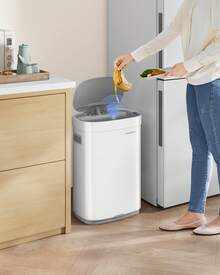 SONGMICS Kitchen Trash Can, 17.2-Gallon (65 L) Motion Sensor Garbage Can, Stainless Steel Trash Bin, Ozone Odor Control, Stay-Open - White - View 3