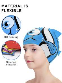 Bộ 2 mũ bơi hình cá hoạt hình cho bé trai và bé gái, mũ bơi co giãn, mũ bơi silicon chống thấm nước, giữ cho tóc sạch sẽ và khô ráo. - Nhiều màu - Xem 8