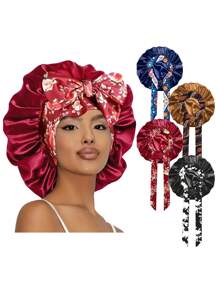 4 confezioni di cuffie da donna, colori uniti, in raso di seta, con chiusura elastica stampata per un sonno confortevole e uso quotidiano, protezione casual per i capelli