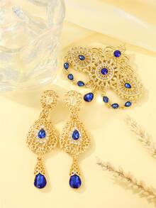 摩洛哥婚礼花朵胸针耳环套装，法式宫廷复古风格女士珠宝套装，适合婚礼、宴会和派对 - 風格2 - 查看 8