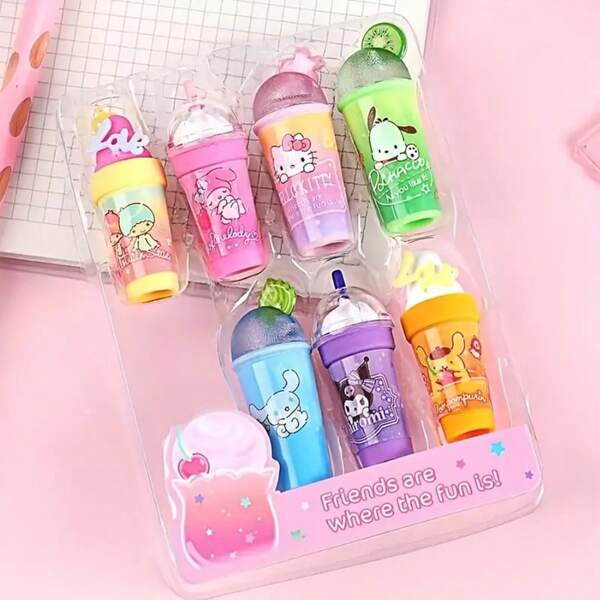 Sanrio 7 jolies gommes Sanrio avec un design de bande dessinée et des couleurs vives, convenant pour une utilisation au bureau, parfaits cadeaux pour les anniversaires, Halloween et Noël, pour la rentrée scolaire
