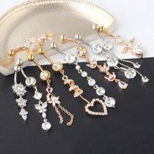 7Pcs/Set Clover Navel Piercing, Zirconia Navel Ring/Piercing Jewelry, Rhinestone Navel Rings/Zirconia Navel Stud Set