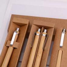 1 pieza Bolígrafo de bambú en caja de regalo, material de madera de bambú, artículos de papelería, de vuelta a la escuela, útiles escolares