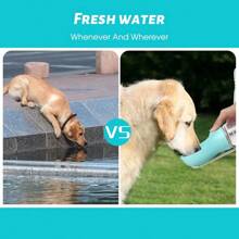 Bouteille d'eau pour chien de 550 ml/19 oz, distributeur d'eau portable pour animaux de compagnie étanche avec bol d'alimentation, convient pour la promenade en plein air, la randonnée, les voyages, en plastique (bleu/rose)