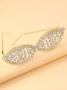 Stonefans 水晶几何时尚眼镜框 女士派对饰品 2024 ins 时尚水钻面部配饰 新娘礼物 - 金色 - 查看 4