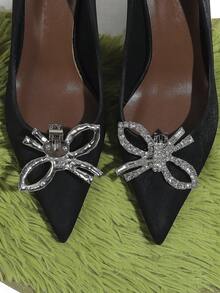 2 件时尚可拆卸金属蝴蝶结装饰，适用于女鞋、凉鞋、高跟鞋、多功能鞋夹，适合节日和所有季节 - 銀色 - 查看 5