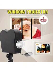 Décoration de Noël Scènes du festival de Noël Projecteur de fenêtre 12 films hologrammes intégrés Décoration d'ambiance pour fête de Noël