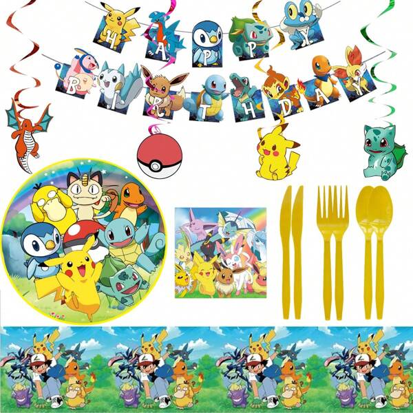 pokemon Lot de 20 serviettes à thème - parfait pour les fêtes d'anniversaire, les festivals et les célébrations, idéal pour les pique-niques en plein air et la décoration de fête