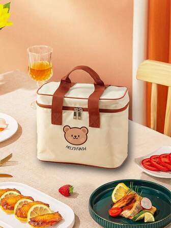 1 Piece Cartoon Bear Insulated Bag, Portable Lunch Bag, Aluminum Foil Portable Lunch Box Bag, Insulated Bag, Cold Bag, Outdoor Picnic Bag, Student Thermal Bag, Cold Bag, Outdoor Picnic Bag For Back To School School Stuff Bag For School Work Lunch Bag For Women Cooler Bag Picnic Accessories School Accessories
