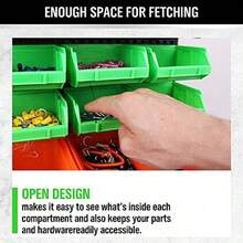 SWANLAKE 30 contenedores de almacenamiento montados en la pared estante de cochera de plástico almacenamiento de tornillos organizadores de herramientas. - naranjarojo,verde - Ver 6