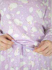 Women's Cotton Pajamas Long Sleeve With Trousers Winter Adult – Purple Sheep - Màu Lilac Tím - Xem 3
