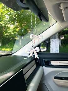 Cute Bow Tie Car Pendant, Decorative Rearview Mirror Hanging Ornament, Polka Dot Bow Tie Car Accessory (Polka Dot Bow Tie Is Single-Sided)