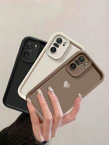 Set de 3 fundas de teléfono de unicolor con adornos de corazón de papel de aluminio desmontables, diseño unisex, compatible con Apple, Redmi y talla grande - Marrón + negro + blanco (corazón de amor) - Ver 9