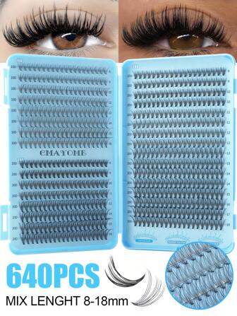 640PCS D Curl Natural Look 10D+20D+30D/30D+40D+5DMix Dense Black Eyelashes For Beginner, High Capacity Eyelashes Book, Artificial Manga Classic False Segment Lases, Long Lasting For Eye Makeup Cluster Lashes For Daily Wear, Party, Wedding, Christmas, Music Festival Lash Clusters, Eyelash Clusters, Individual Eyelashes, Lashes, Fake Lashes