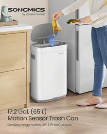 SONGMICS Kitchen Trash Can, 17.2-Gallon (65 L) Motion Sensor Garbage Can, Stainless Steel Trash Bin, Ozone Odor Control, Stay-Open - White - View 4