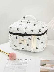 1 Peça Bolsa de Viagem com Alça de Laço Acolchoada e Macia, Moda, Grande Capacidade, Portátil, Conjunto de Armazenamento de Viagem com Divisórias, Bolsa de Lavagem de Viagem Fofa com Bolinhas, Organizador de Cosméticos, Organizador de Escovas de Maquiagem, Para Férias, Volta às Aulas, Bolsa Escolar, Bolsa de Viagem Feminina, Necessaire de Viagem