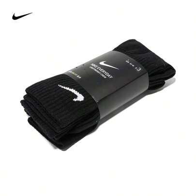  3 Pairs Nike Unisex Black Crew Socks, Athletic Training Running Fitness Socks, Versatile Casual Wear SX7676-010