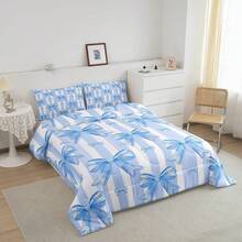 Blue Bowknot Comforter Set,Dreamy Princess Bedding Set Full Size,Girls Bedroom Room Decor,Kawaii Geometric Bow-Tie Comforter,Cute Bow Girly Bed Set For All Season - 白色 - 查看 2