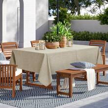 LUSHVIDA Outdoor Tablecloth With Umbrella Hole - Patio Table Cloth Zippered Rectangle 60x84 Inch, Faux Linen Table Cover Water Resistant For Picnic Outside, Natural Color