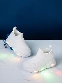 New Design Kids/Toddlers Casual Minimalist Comfortable Soft Fashion LED Light Up Breathable Mesh Non-Slip Lightweight Low Top Quick Wear Outdoor Indoor Walking Running Sneakers - White - View 2