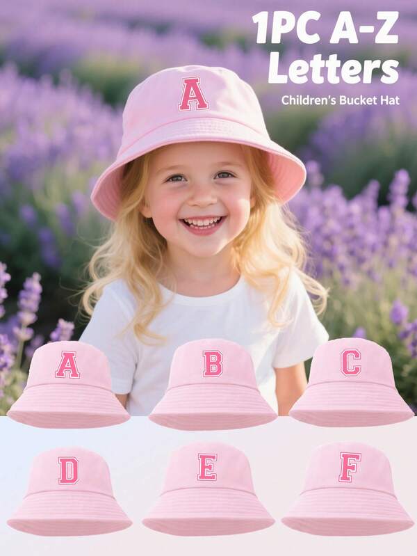 1pc Children's 26-Letter Personalized Bucket Hat, Fashionable And Multi-Functional Bucket Hat, Suitable For Girls To Wear Outdoors In Spring And Summer, Daily Life, Back To School, Ideal Festival Gift