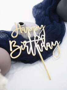 1pc/5pcs/10pcs Gold Happy Birthday Cake Topper - Gold Glitter Sign, Suitable For Anniversary Theme Party Cake Decorations - A - View 4