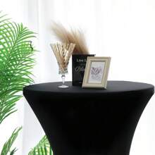1 pieza Cubierta de mesa de cóctel de poliéster elástica, adecuada para decoración de mesa de bar redonda, mantel ajustable de 4 vías para eventos de boda y fiesta