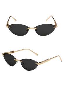 1pc Frameless Cat Eye Fashion Glasses Metal Retro Personalized Versatile High-End Women's Fashion Glasses Suitable For Daily Wear Street Photography Vacation Travel Summer Beach Accessories Women's Accessories Brown Glasses Preppy Style For Back To School Cat Eye Shape Temple Decor