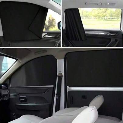 4pcs Magnetic Car Window Curtains, Polyester UV-Blocking Privacy Blinds, Plain Weave, Easy Installation, All-Season Protection, Without Lining, Car Sunshade With Magnetic Accessories