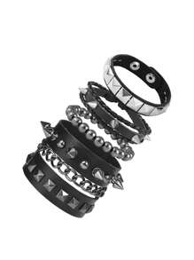 Yanxyad Punk Bracelets Set For Men, Punk Spiked Studded Bracelets PU Leather Rivet Studded Bracelet For Men Women, Goth Punk Bracelet Black Biker Wide Strap Adjustable Bangle Wristband, Gothic Punk Bracelet For Men Women Gifts