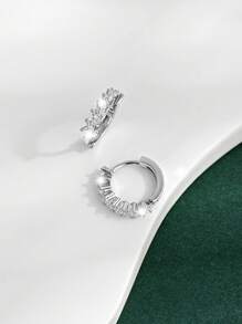 1 par de aretes geométricos elegantes de plata 925 con circonita cúbica, excelentes para mujer, boda, citas, accesorios de fiesta y regalo