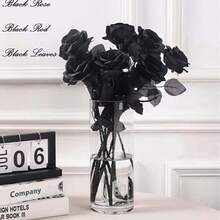 100pcs Artificial Deep Red Rose, Fake Rose, Suitable For DIY Wedding Bouquet, Table Decor, Bridal Shower, Valentine's Day Decoration, Baby Shower Decor - Black Black Rod - View 10