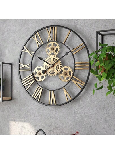 1pc Retro European Large Goud Metal Gear ed Wand Clock, 19.7/23.6 Inch Silent Quartz Movement, Countryside Garden ation, Indoor Outdoor Creative Timer Room Bedroom Dormitory Back To School Surprise Home Supplies view 5